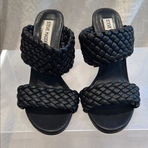 Steve Madden Black Braided Sandals with Block Heel